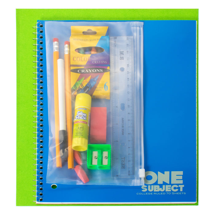 18 Piece Premium Pre-Packaged Wholesale School Supply Kits - Bulk Case of 24 Kits