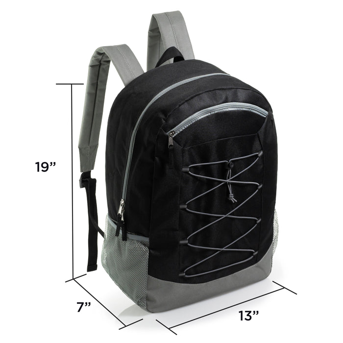 19" Deluxe Wholesale Bungee Backpacks in 6 Colors | Dual Mesh Side Pockets - Bulk Case of 24 Bookbags