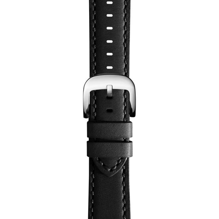 22mm Black Leather Watch Strap - Black