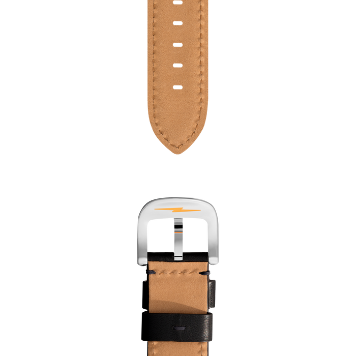 22mm Black Leather Watch Strap - Black