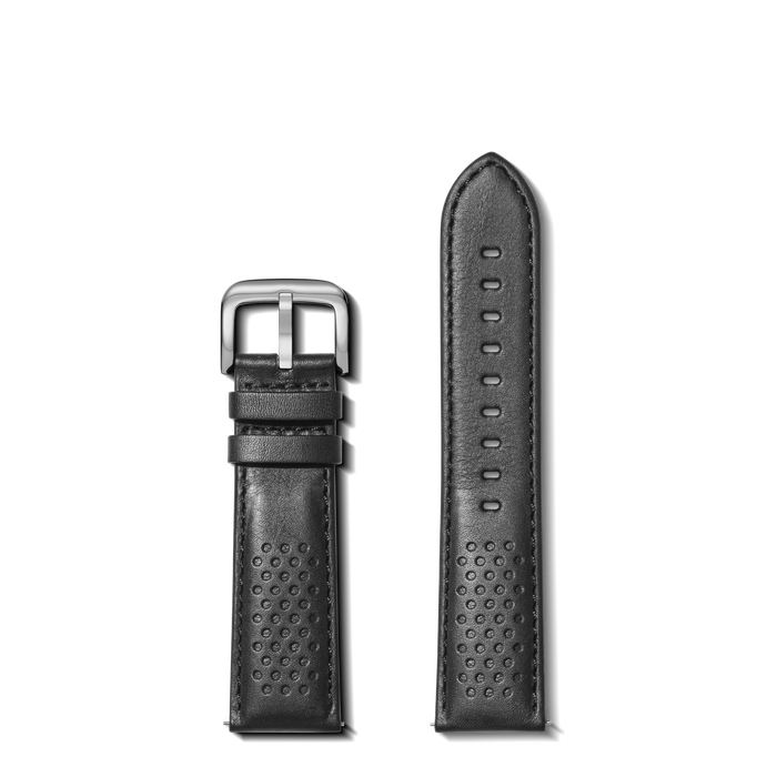 22mm Black Perforated Leather Watch Strap - Black