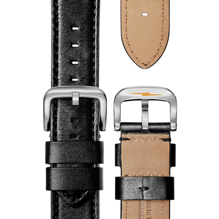 24mm Black Leather Watch Strap - Black -  24\22