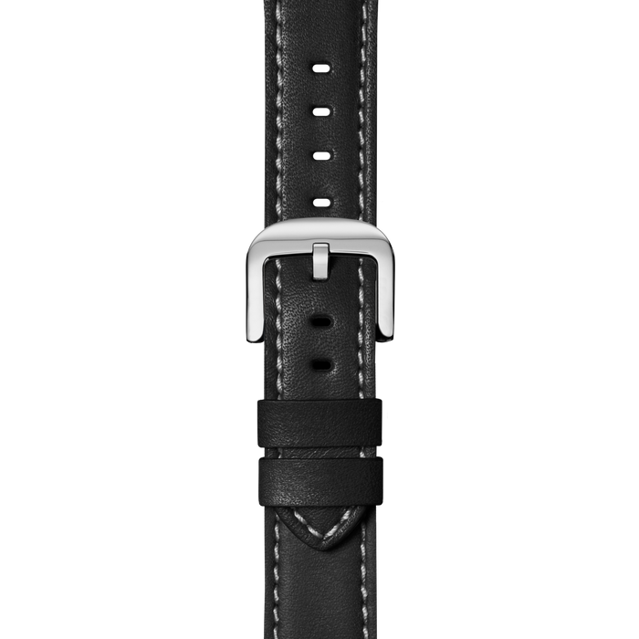 24mm Black Leather Watch Strap - Black