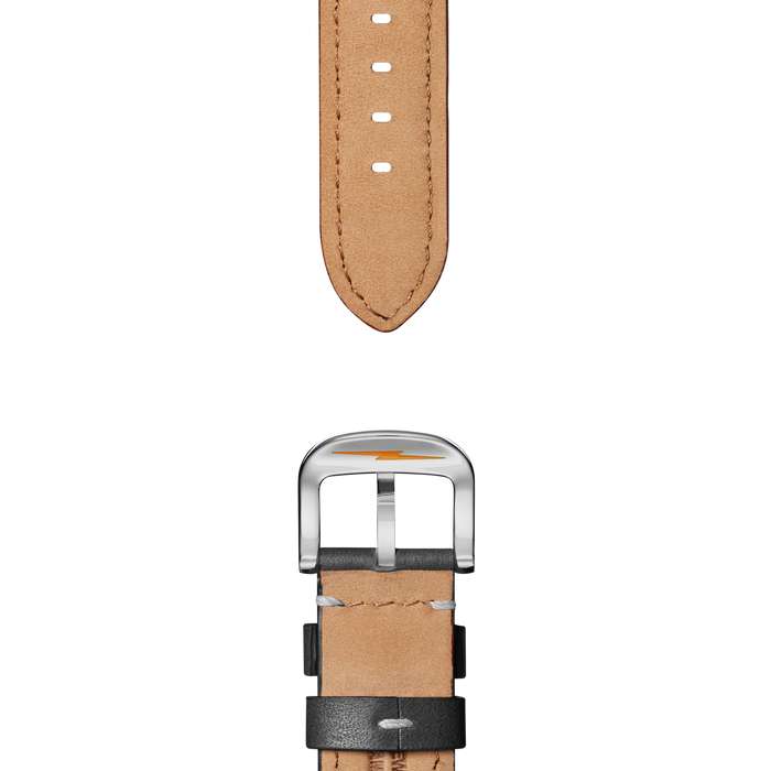 24mm Black Leather Watch Strap - Black