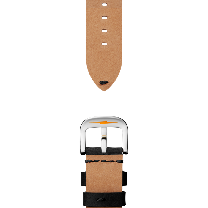 24mm Black Leather Watch Strap  - Black