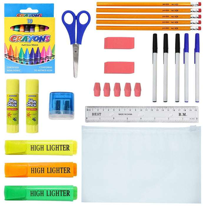 36 Piece Wholesale School Supply Kits for Students - Bulk Case of 48 Kits