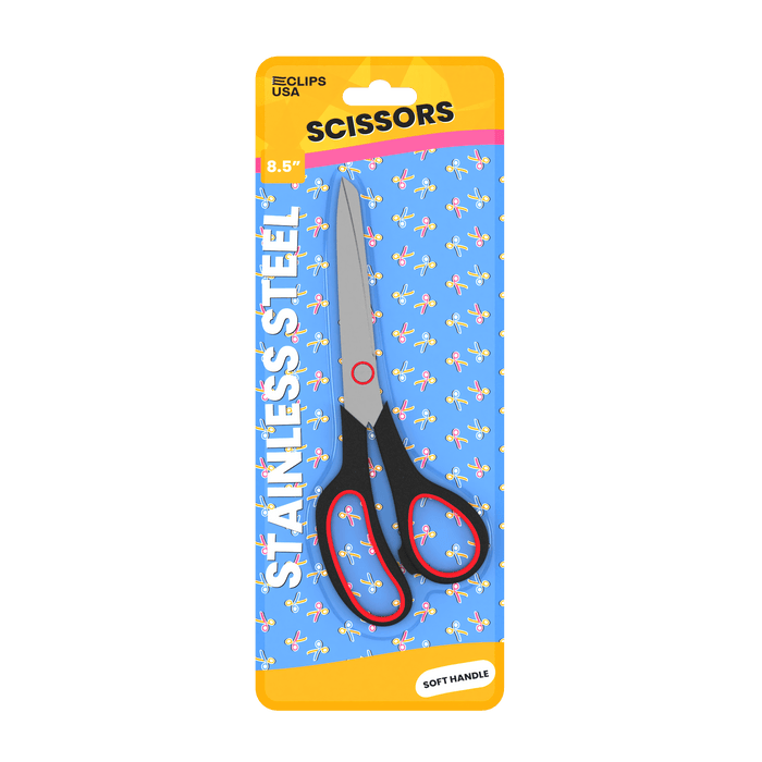 8 Inch Wholesale Scissors - Stainless Steel with a Pointed Tip & Soft Handle - Bulk Case of 48