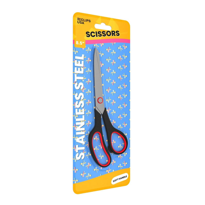 8 Inch Wholesale Scissors - Stainless Steel with a Pointed Tip & Soft Handle - Bulk Case of 48