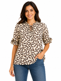 Abstract Print Blouse With Tie Neck