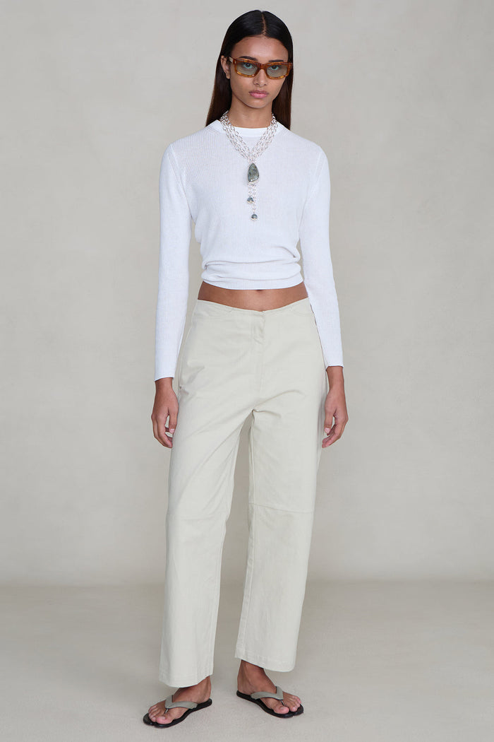 Back Snap Straight Leg Pant Bone