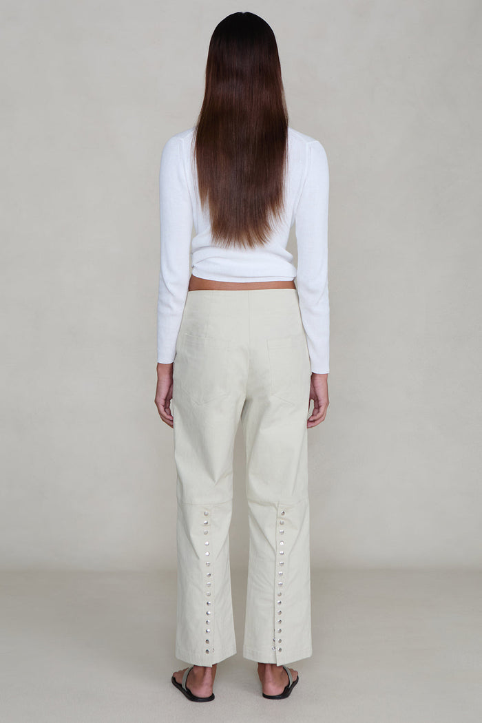 Back Snap Straight Leg Pant Bone