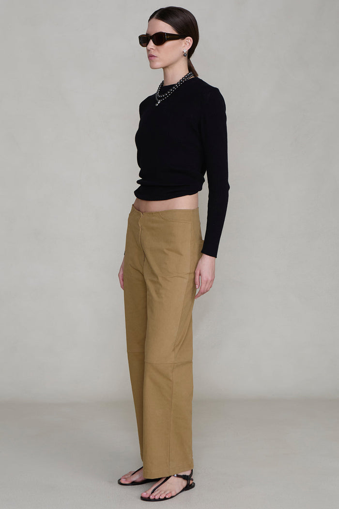Back Snap Straight Leg Pant Khaki