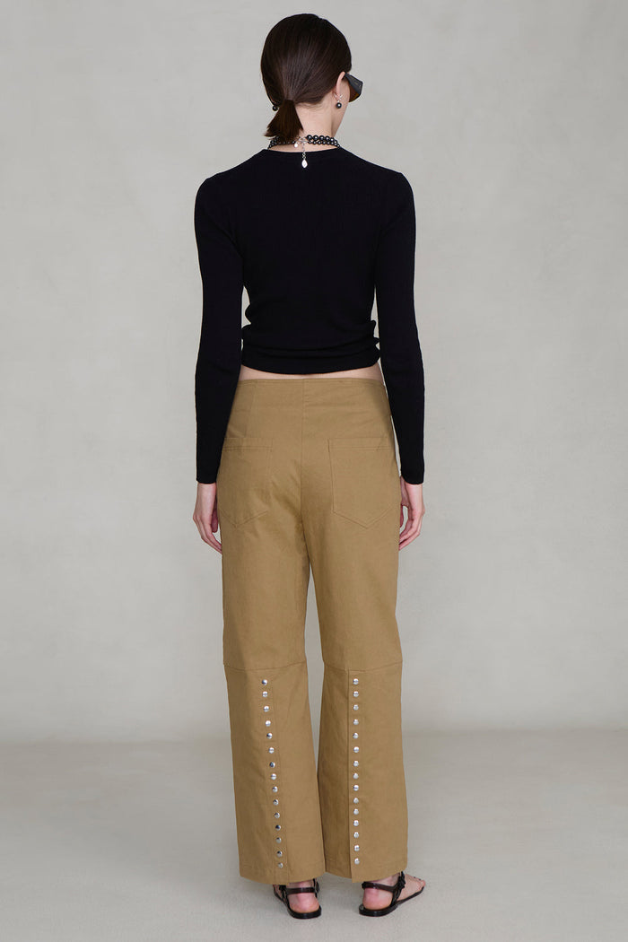 Back Snap Straight Leg Pant Khaki