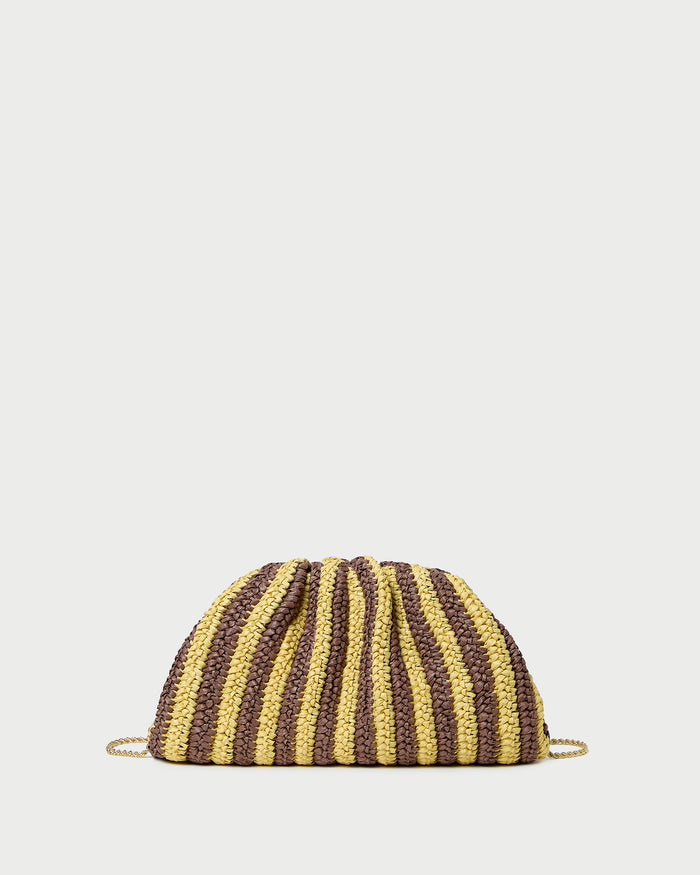 Bailey Brown/Butter Stripe Dome Clutch in brown and butter striped raffia.