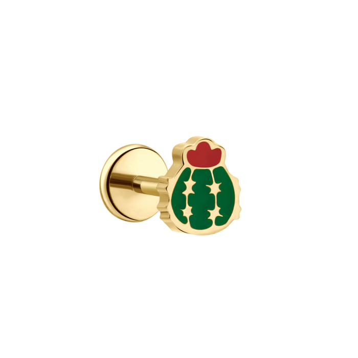 Barrel Cactus Enamel Flat Back Stud