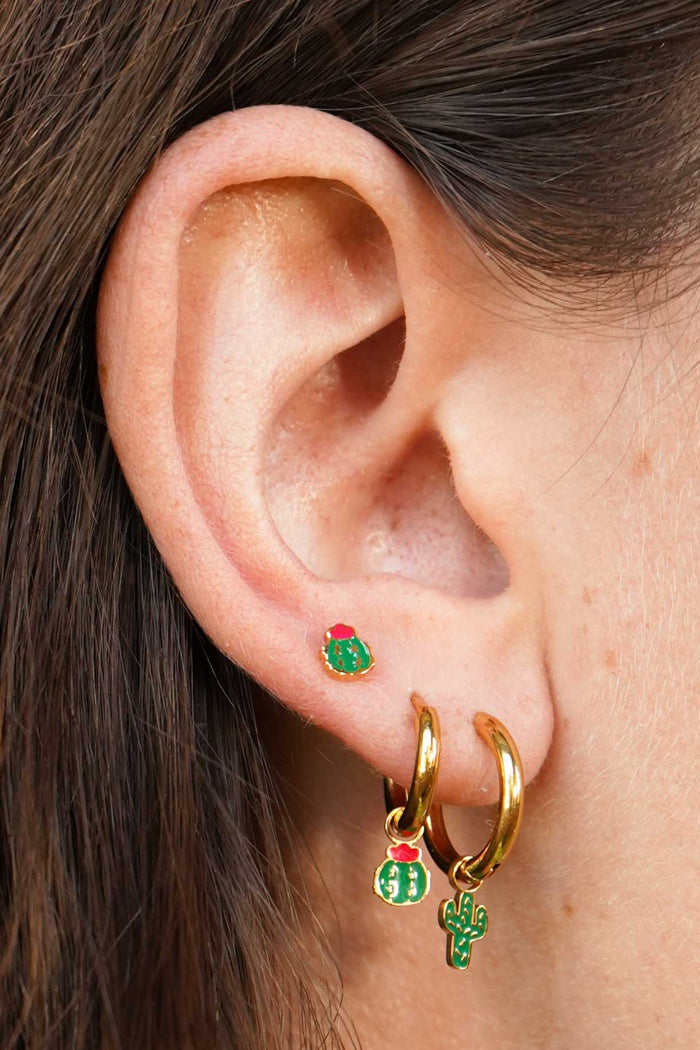 Barrel Cactus Enamel Flat Back Stud