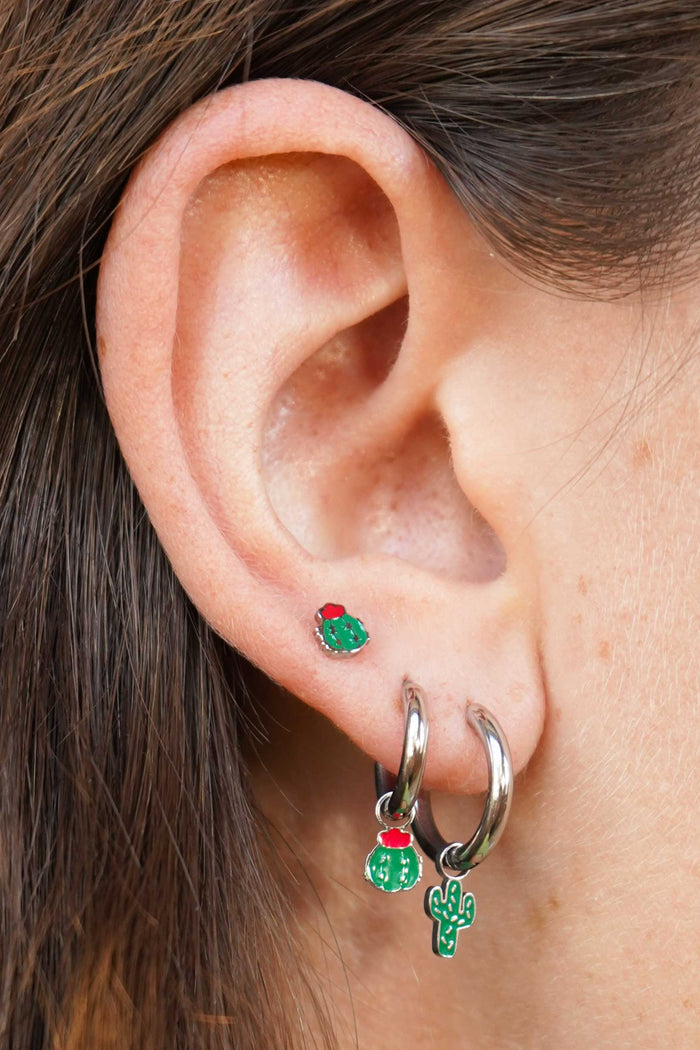 Barrel Cactus Enamel Flat Back Stud