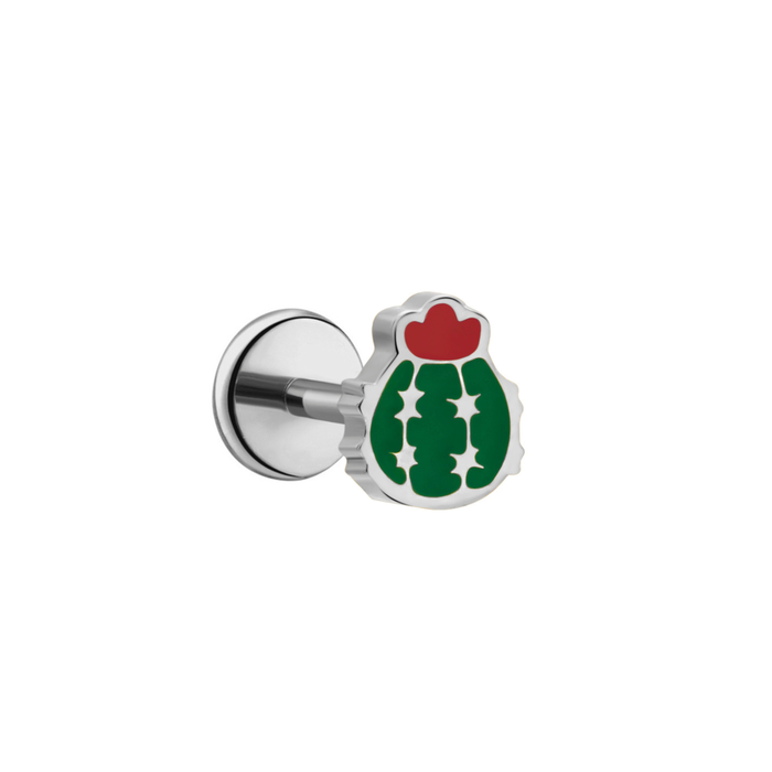 Barrel Cactus Enamel Flat Back Stud