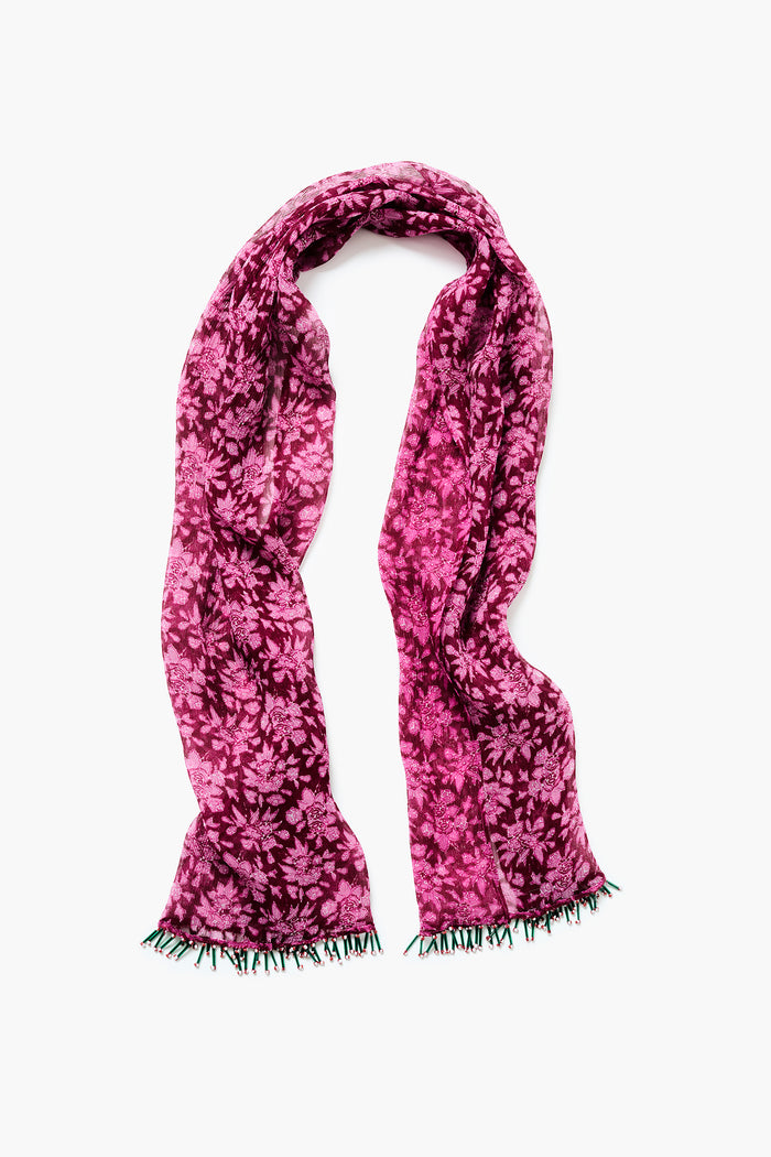 Beaded Silk Scarf Pink