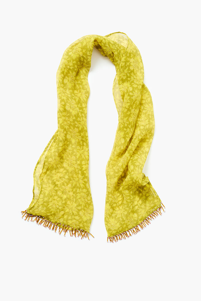 Beaded Silk Scarf Yellow