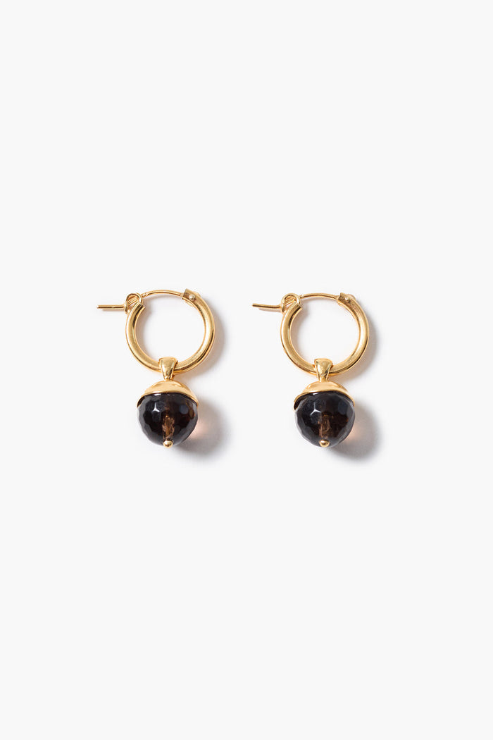 Bell Hoop Earrings Smoky Quartz
