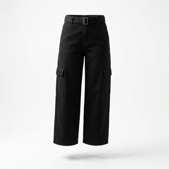 Belted Cargo Pants With A High Rise Waist