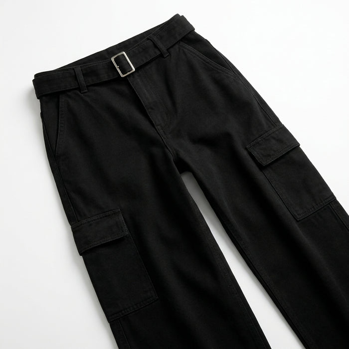 Belted Cargo Pants With A High Rise Waist