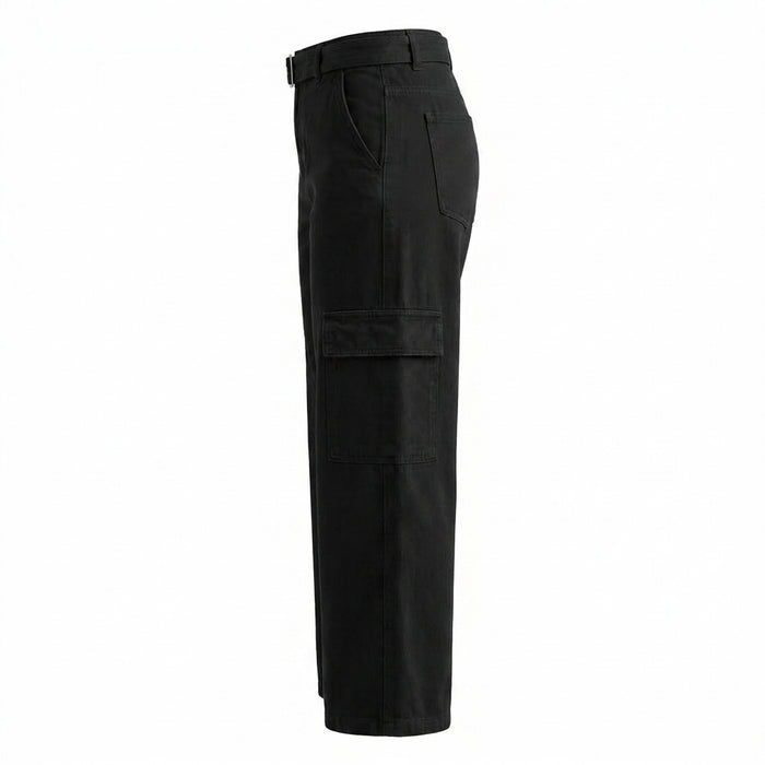 Belted Cargo Pants With A High Rise Waist