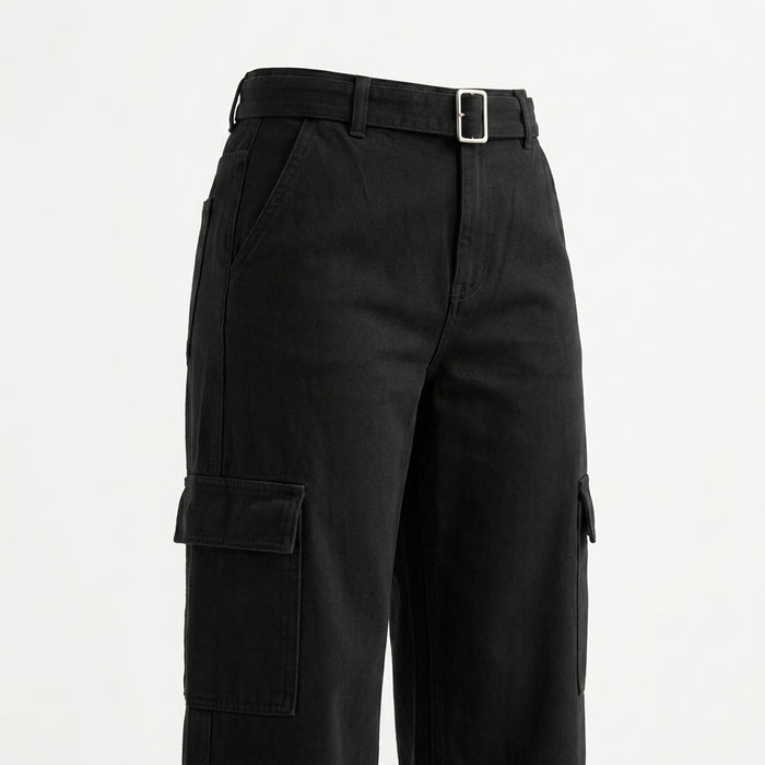 Belted Cargo Pants With A High Rise Waist