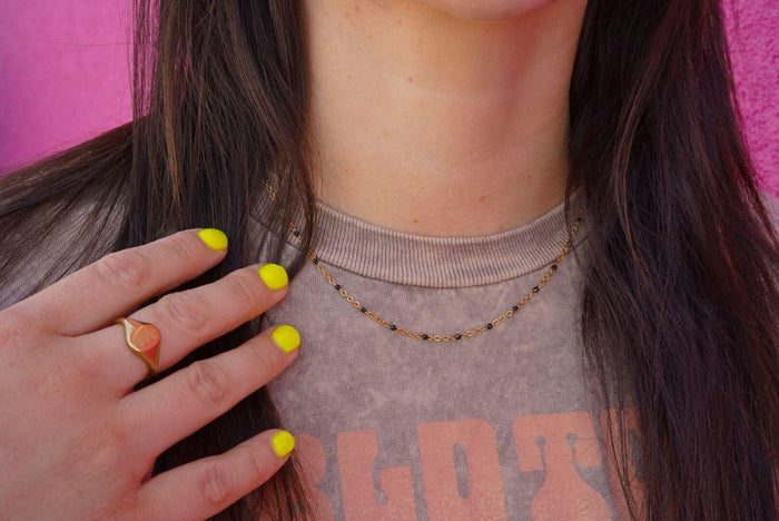 Black Enamel Dotted Necklace