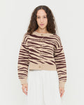 Bodhi Cardigan, knit cardigan in zebra jacquard wool and Delaney Skirt in cream cotton.