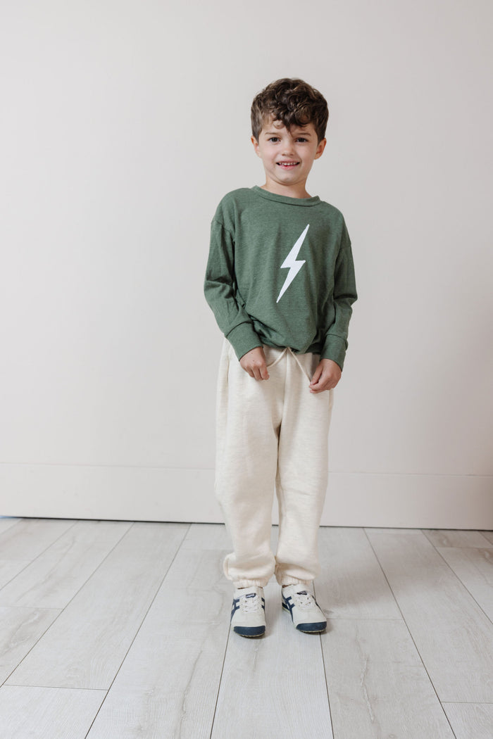 boxy long sleeve tee - lightning on heather thyme
