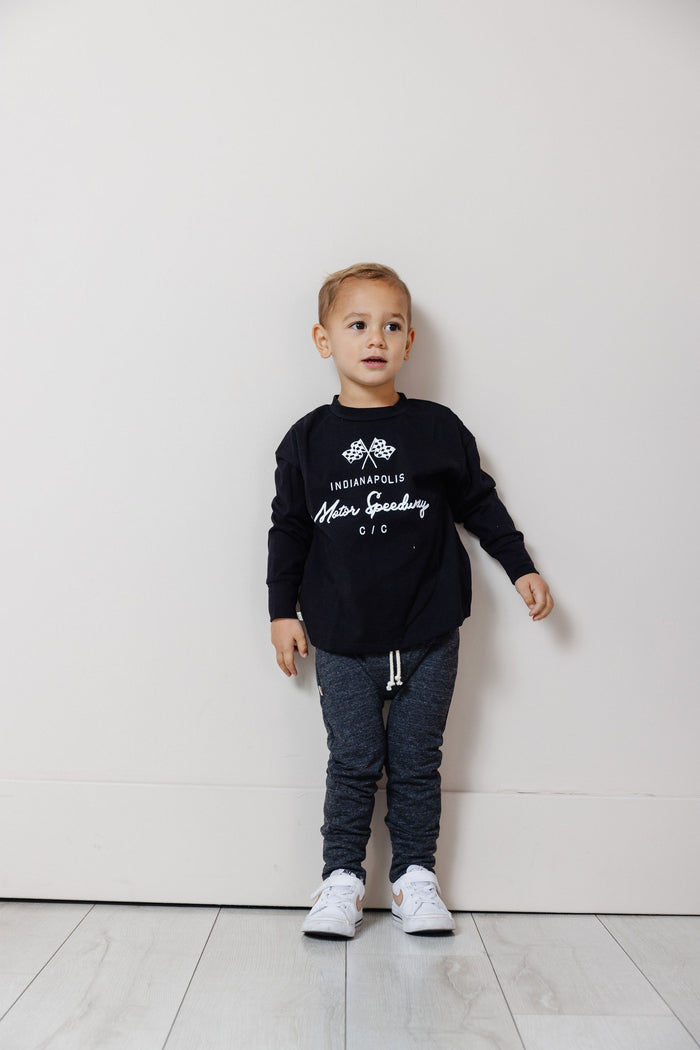 boxy long sleeve tee - motor speedway on black