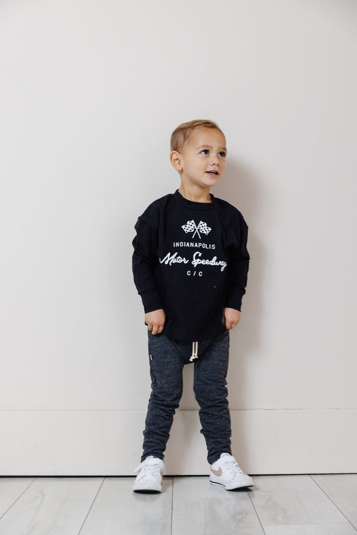 boxy long sleeve tee - motor speedway on black