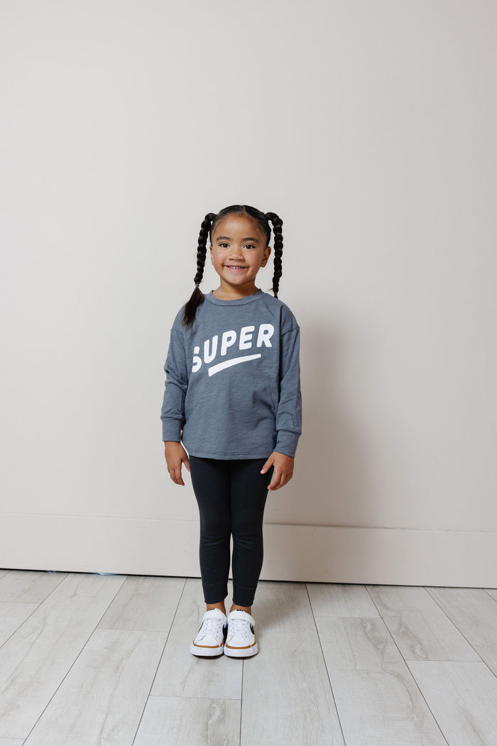 boxy long sleeve tee - super on slate
