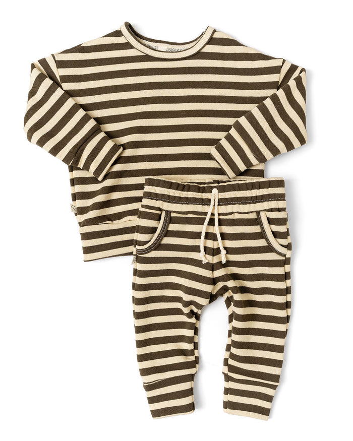 boxy set - dark fatigue beige stripe