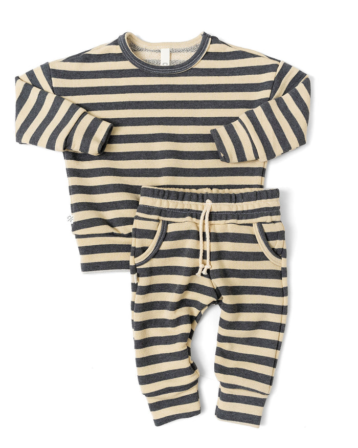 boxy set - iron gray beige stripe