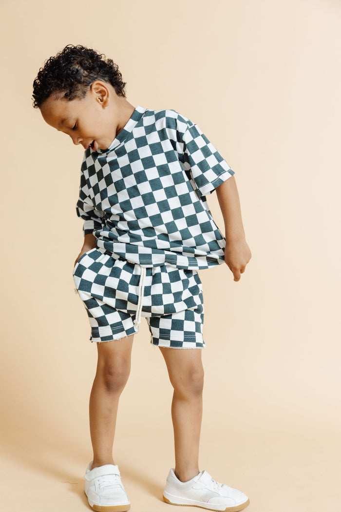 boxy tee - jade checkerboard