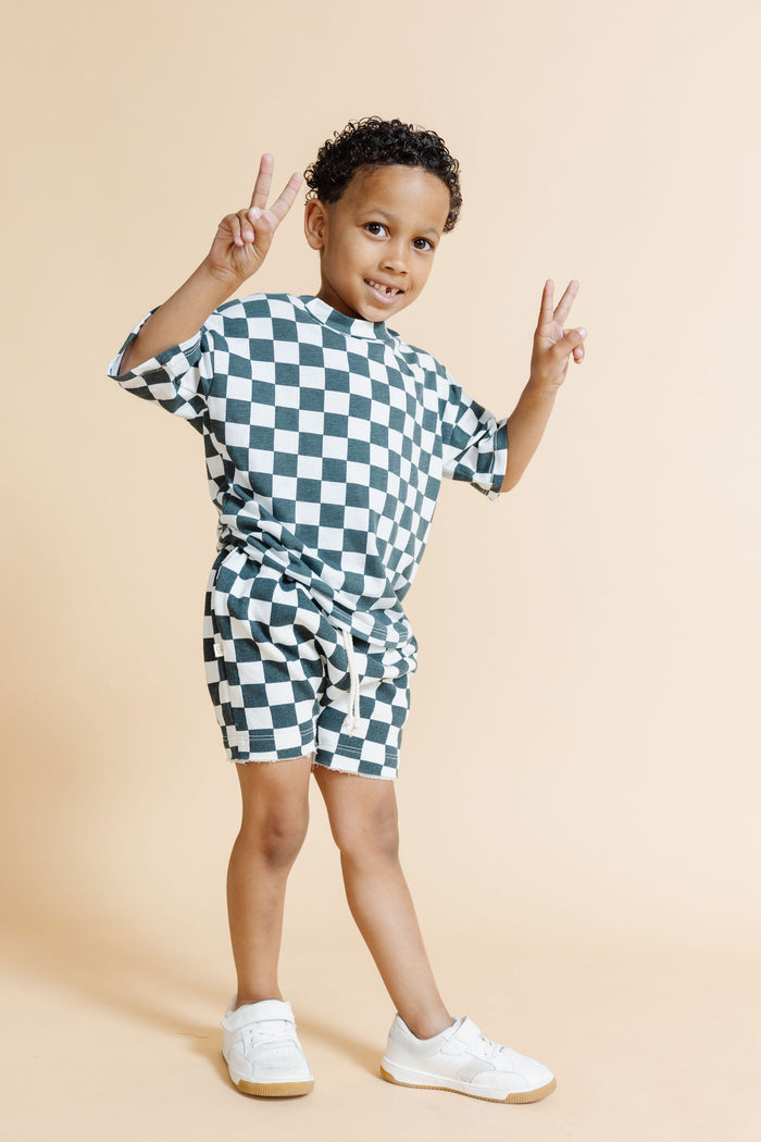 boxy tee - jade checkerboard