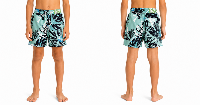 Men Aqua Tropical Leaf Print Swim Shorts