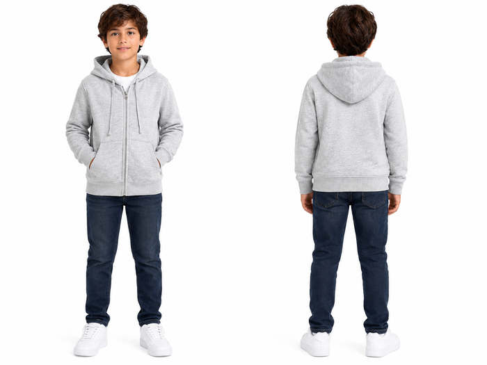 Boys Full Zip Plain Hoodie Sweatshirt