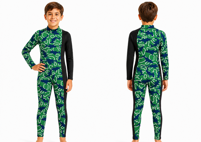 Girls Shark Print Long Sleeve Swimsuit