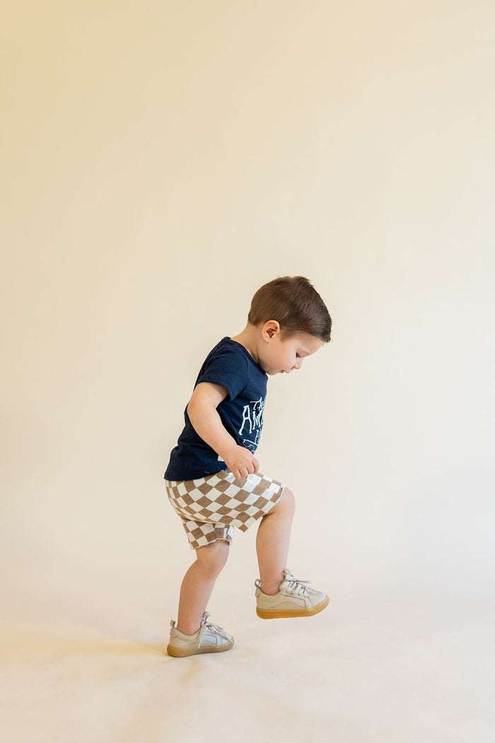 boy shorts - taupe checkerboard