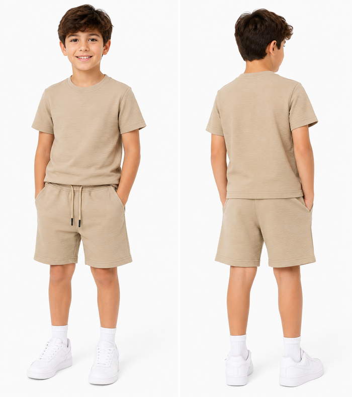 Boy Textured T Shirt And Shorts Set