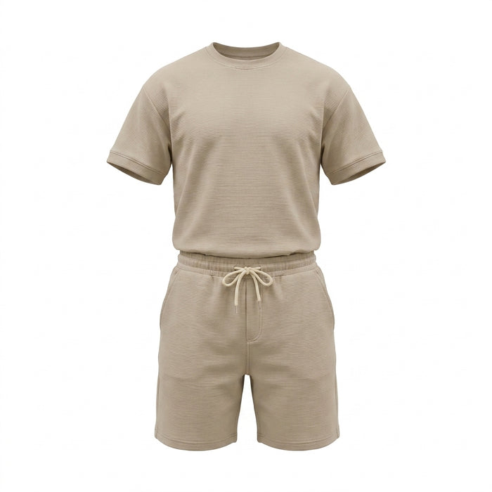 Men Textured T Shirt And Shorts Set