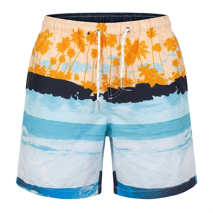 Men Tropical Beach Print Swim Shorts With Drawstring Waist