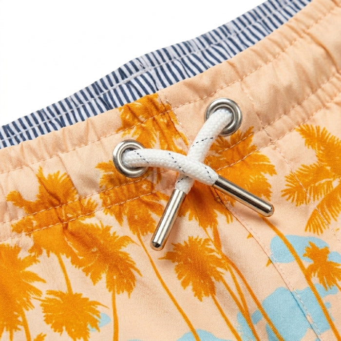 Men Tropical Beach Print Swim Shorts With Drawstring Waist