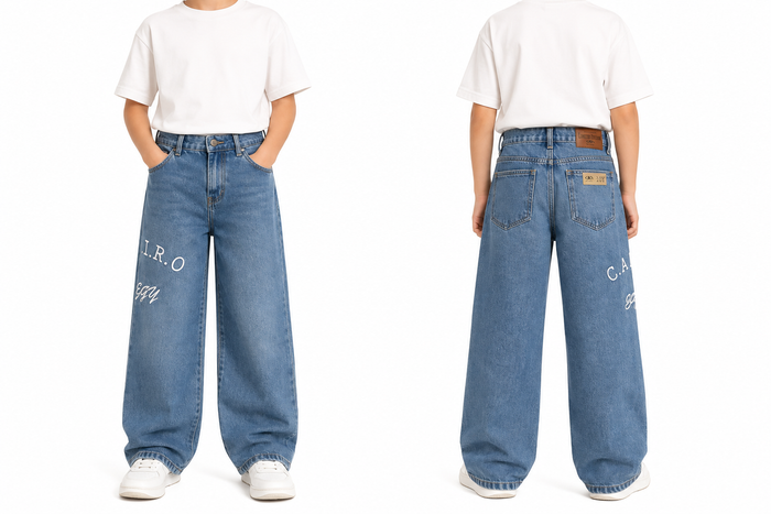 Boy Wide Leg Printed Denim Jeans