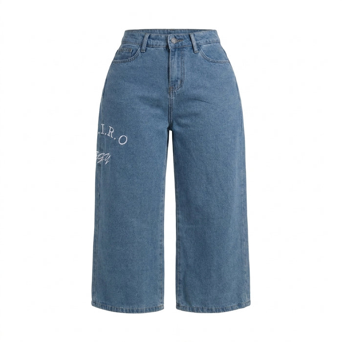 Girls Wide Leg Printed Denim Jeans