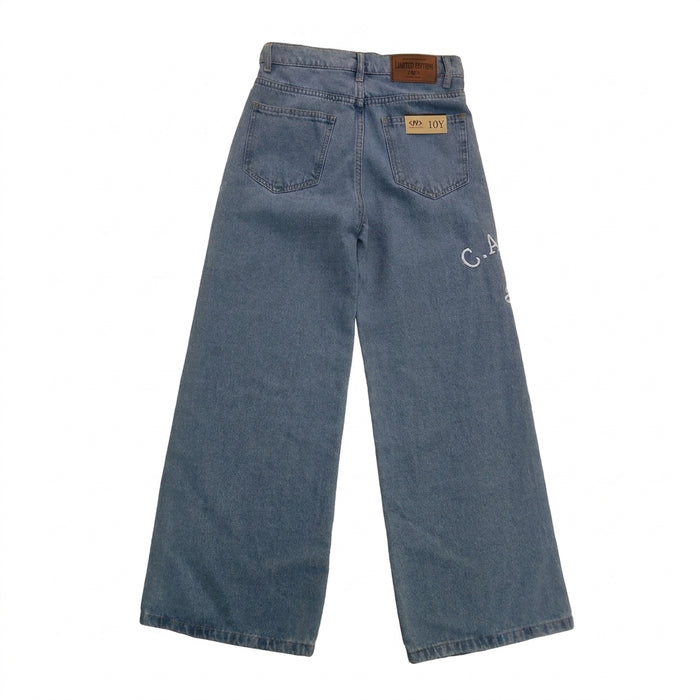 Girls Wide Leg Printed Denim Jeans